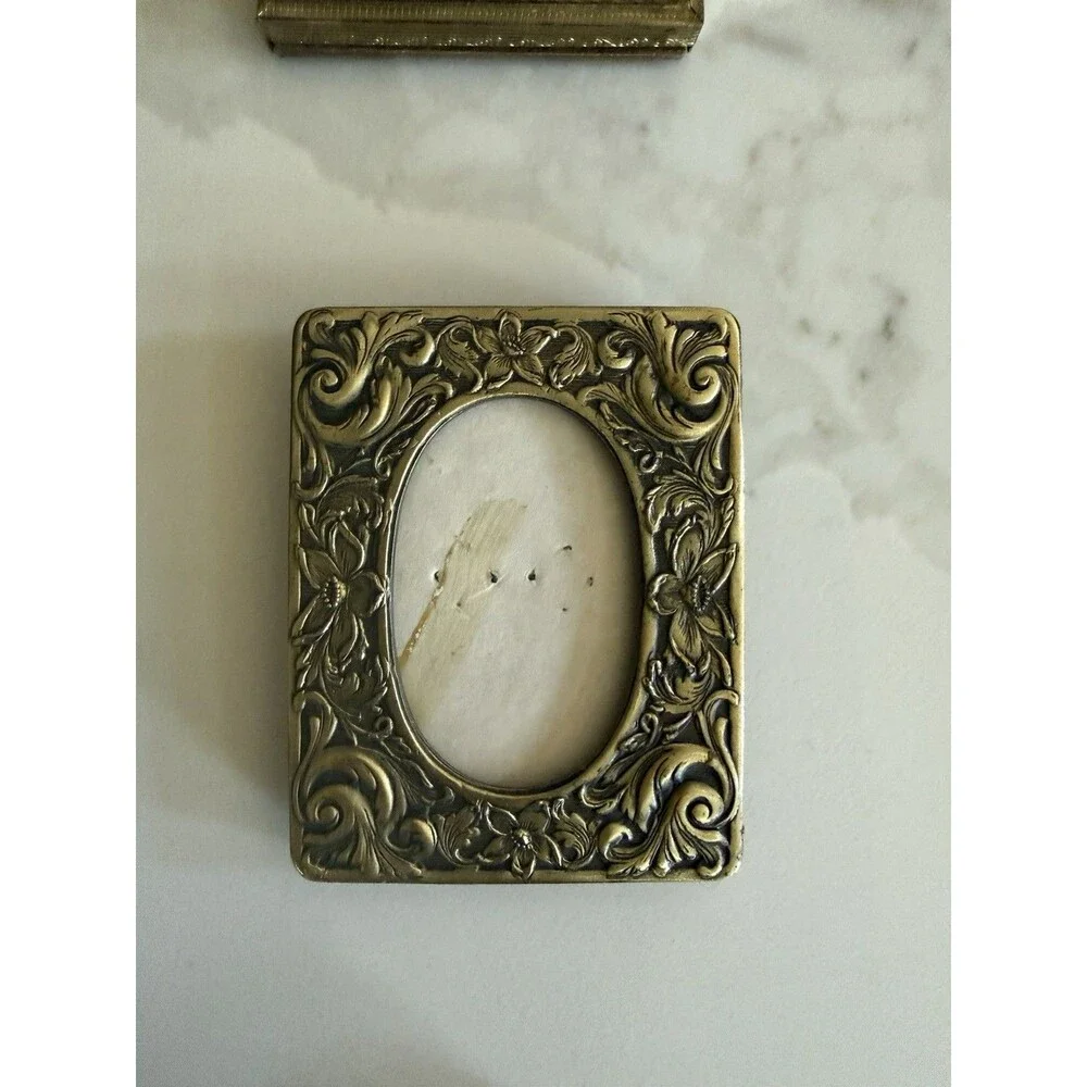 6 Vintage Miniature Brass Metal Frame Ornate
